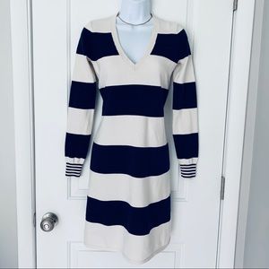 Wallace v-neck navy & white striped sweater dress